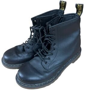 Dr. Martens Delaney Size 3 Kids Military Boots Black Lace-Up Leather